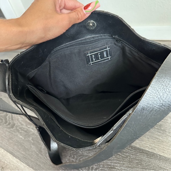 CEM vintage black leather woven shoulder bag purse - Picture 6 of 8